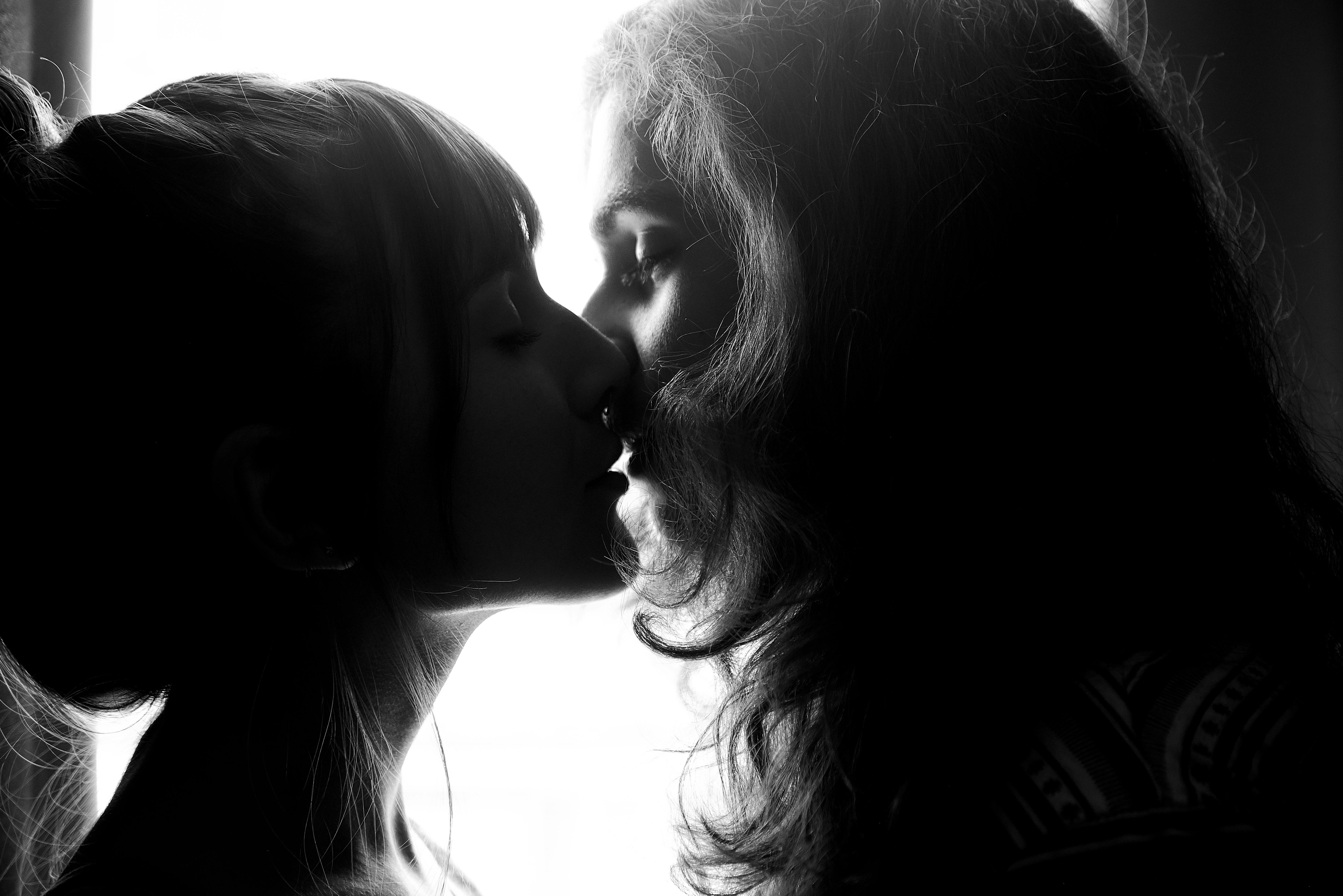 Grayscale Photography Of Two Woman Kissing Free Stock Photo