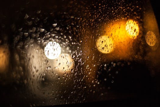 HD wallpaper of lights, night, glass, rainy