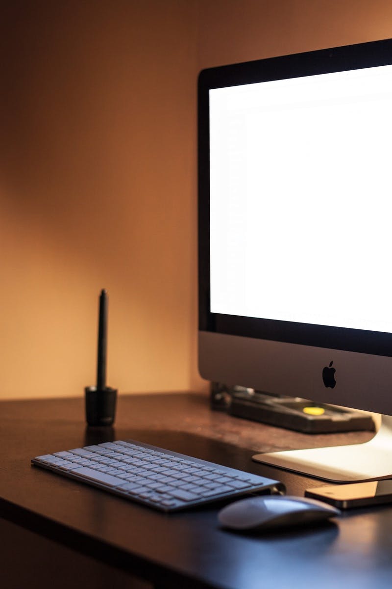 Free stock photo of apple, computer, desk