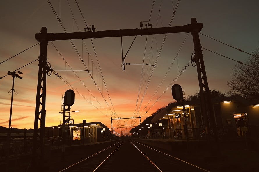 Free stock photo of sunset, train station