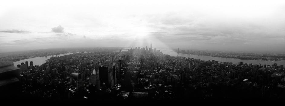 HD wallpaper of black-and-white, city, skyline, buildings