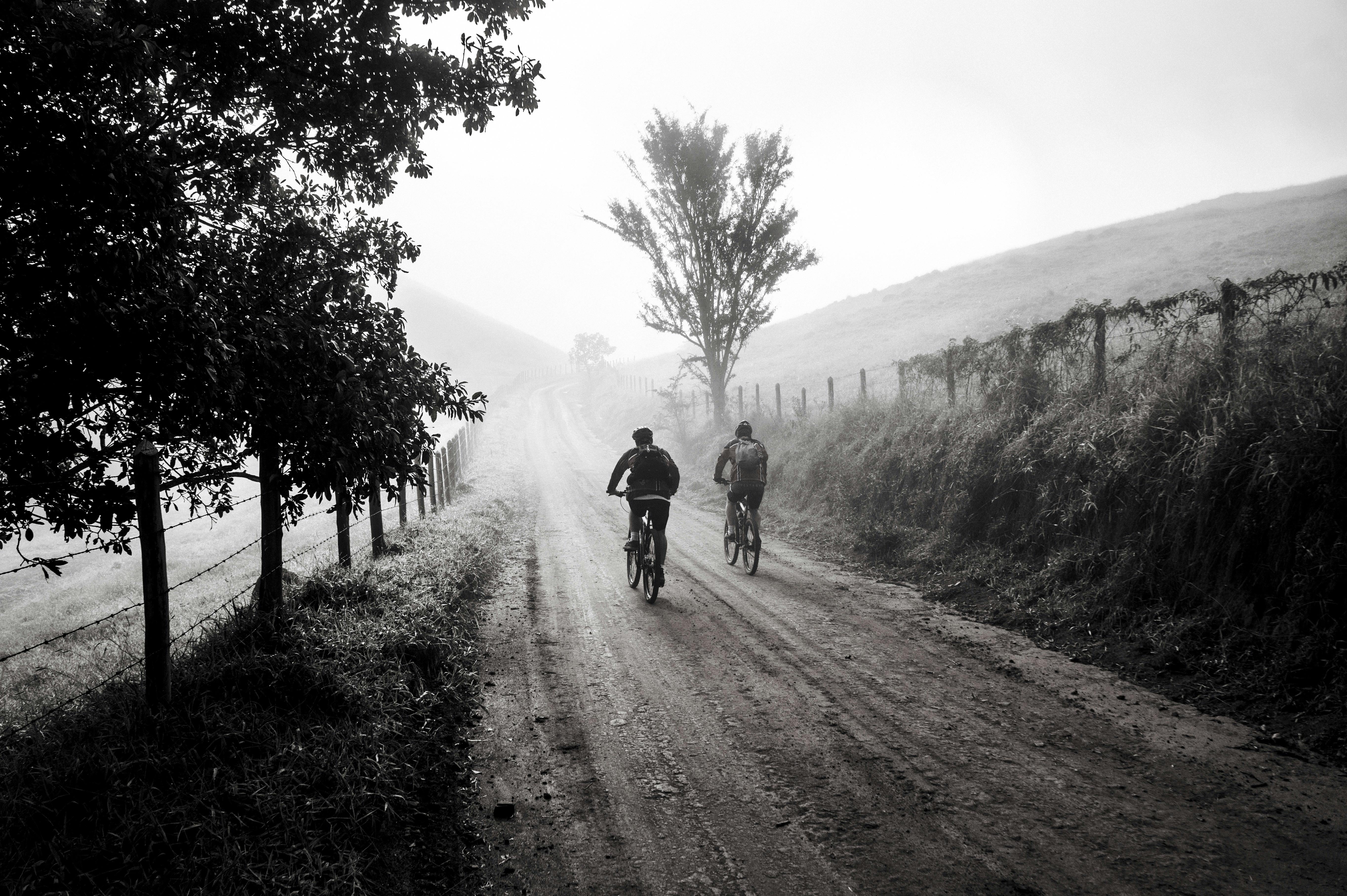 Grayscale Photography of Two Person Biking · Free Stock Photo