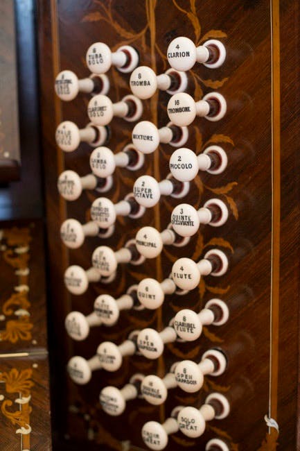 Free stock photo of organ, organ buttons, organ console