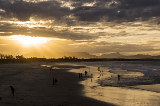 HD wallpaper of sea, dawn, sunset, beach