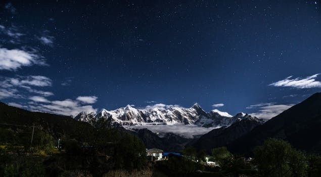 HD wallpaper of snow, mountains, night, village