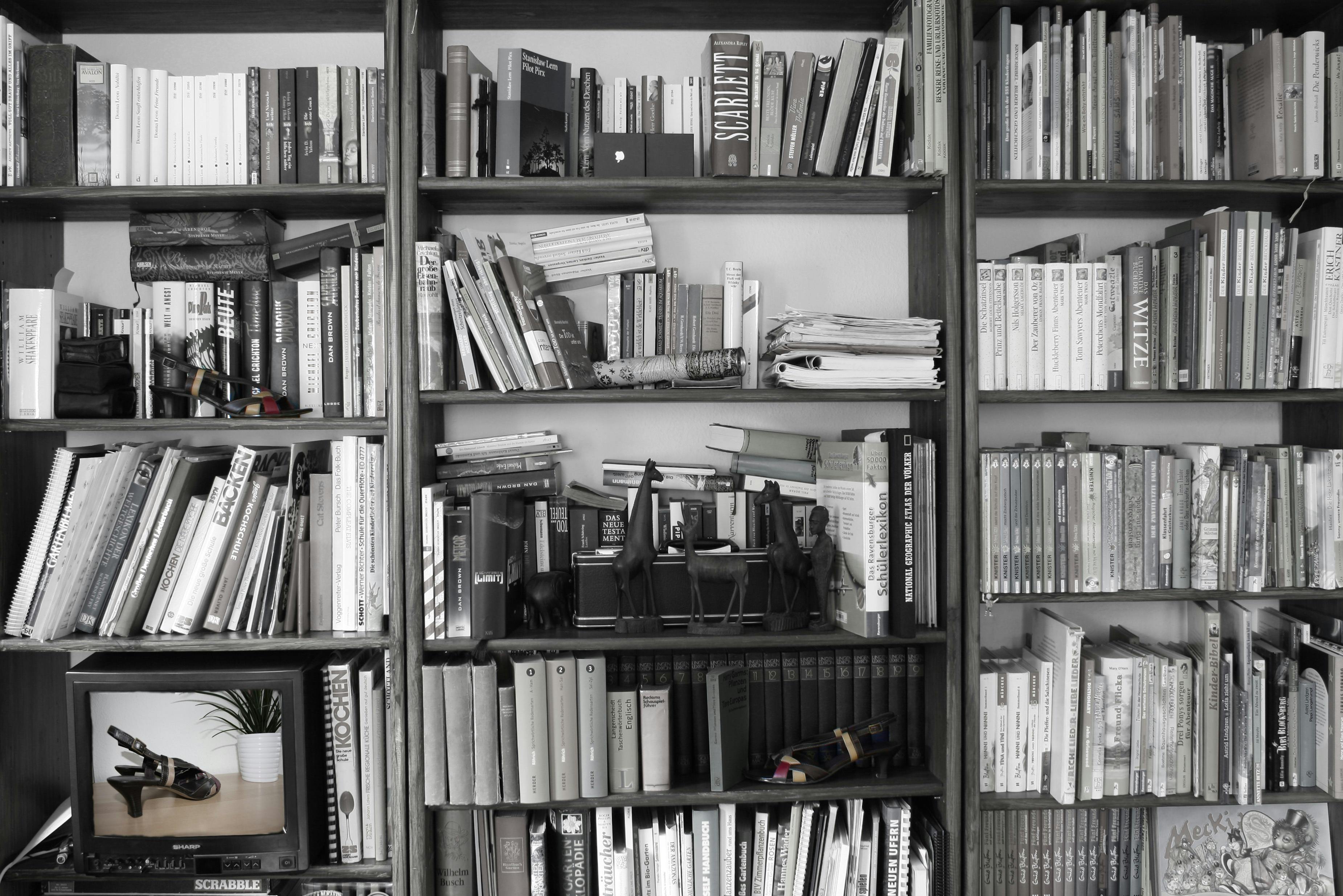 Free stock photo of blackandwhite, book, book shelf