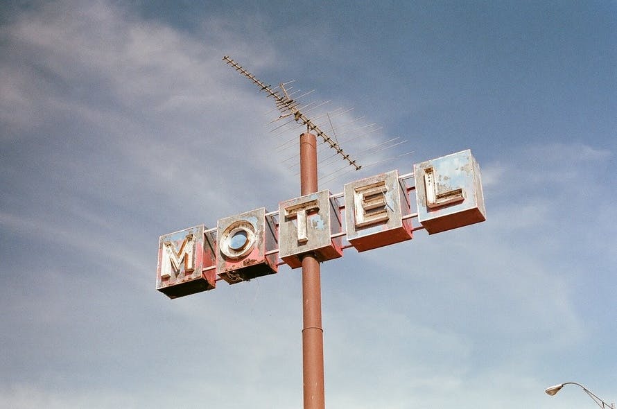 hotel, motel, sign