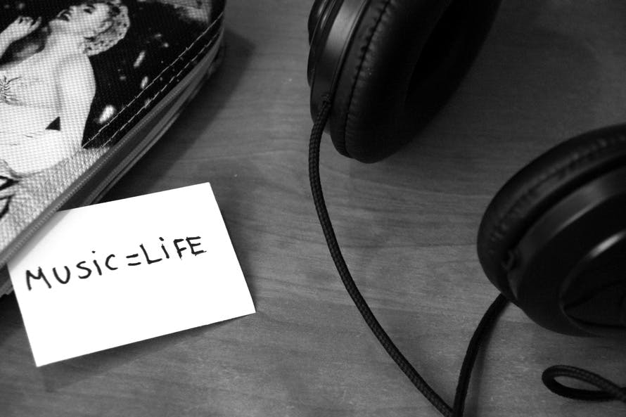 black-and-white, music, headphones