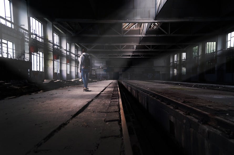 factory, skateboard, abandoned