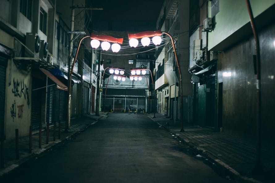 alley, city, lights