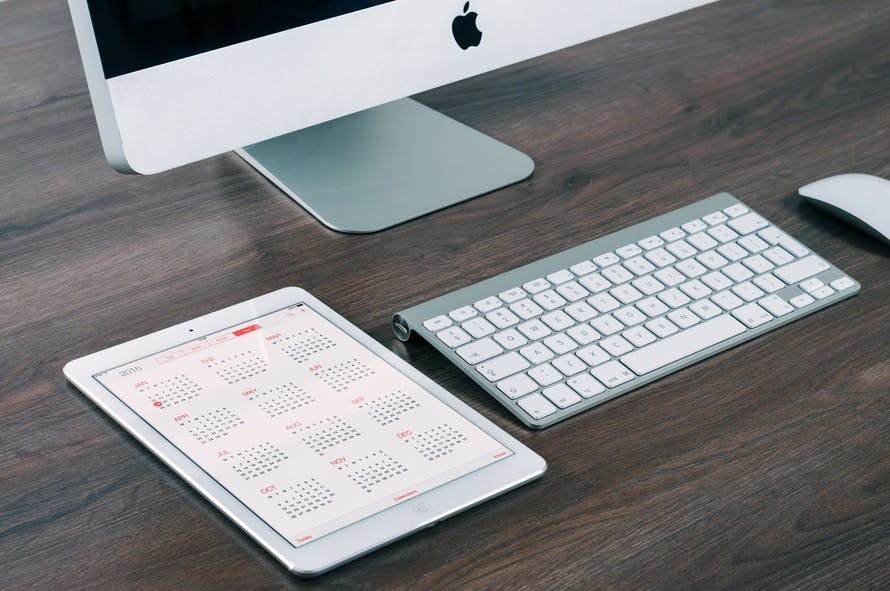 apple, desk, working