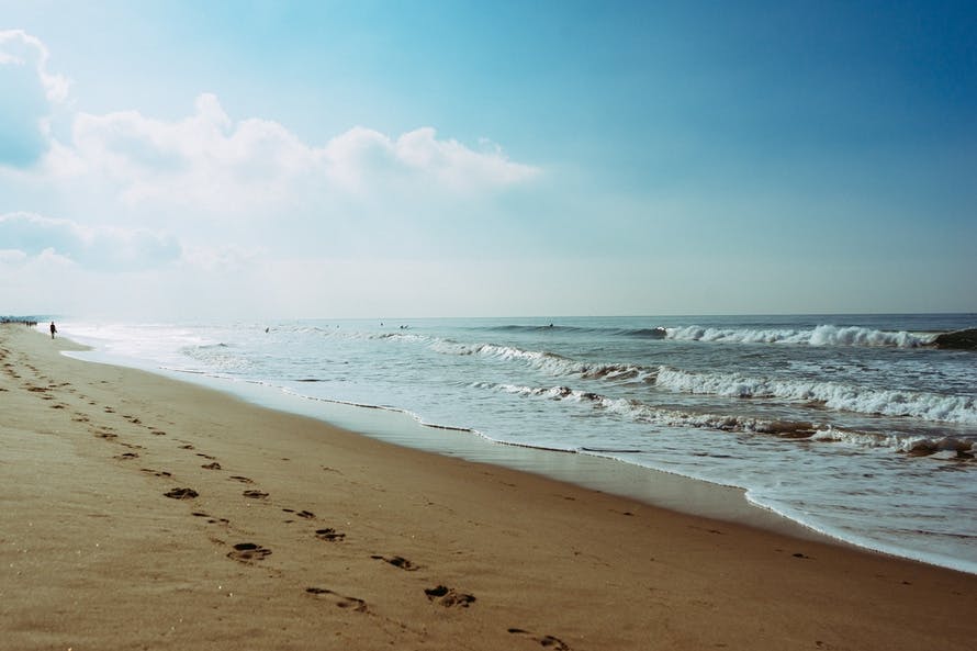 sea, beach, footprint, steps
