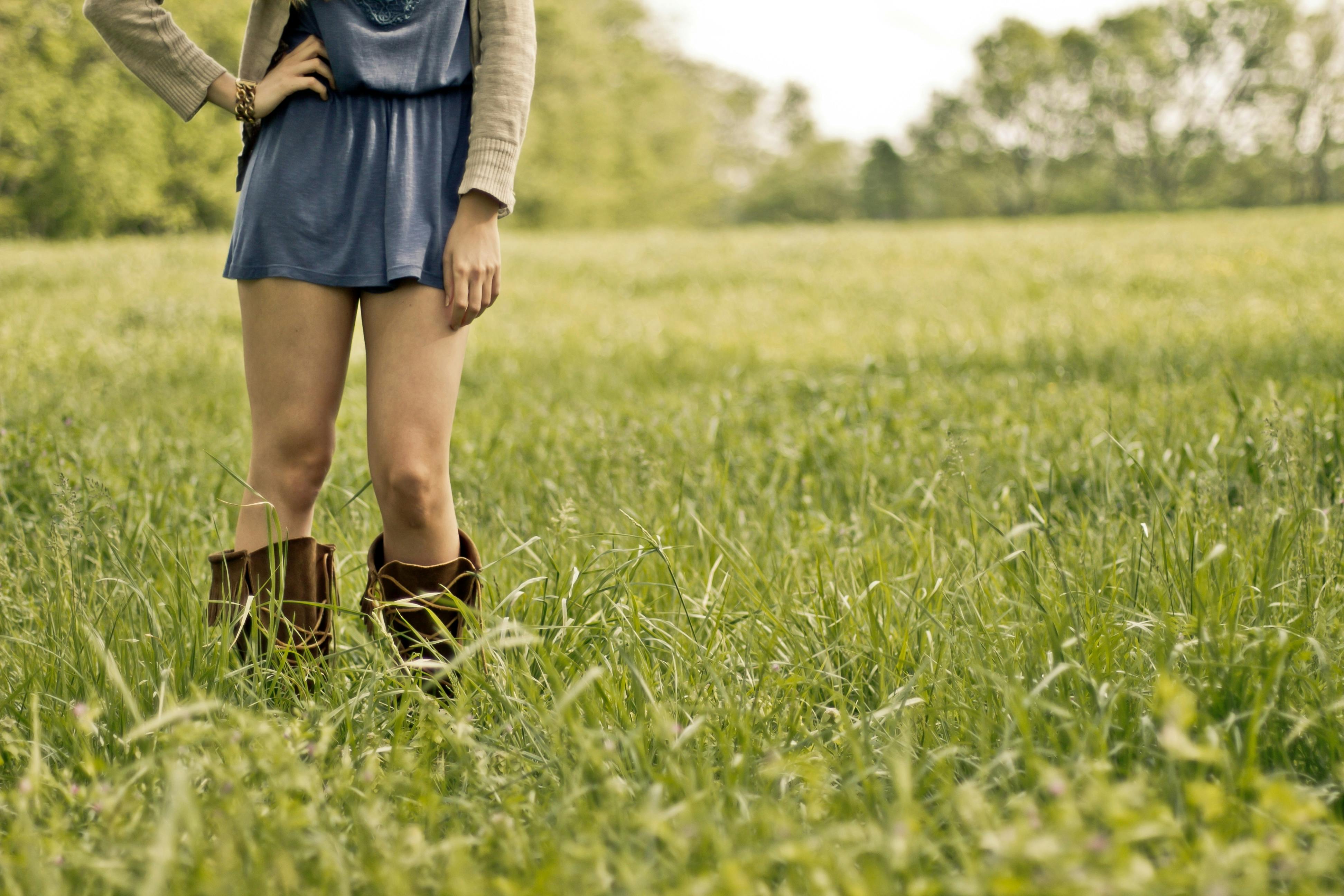 Person Wearing Brown Boots Standing on Green Grass Ground · Free Stock