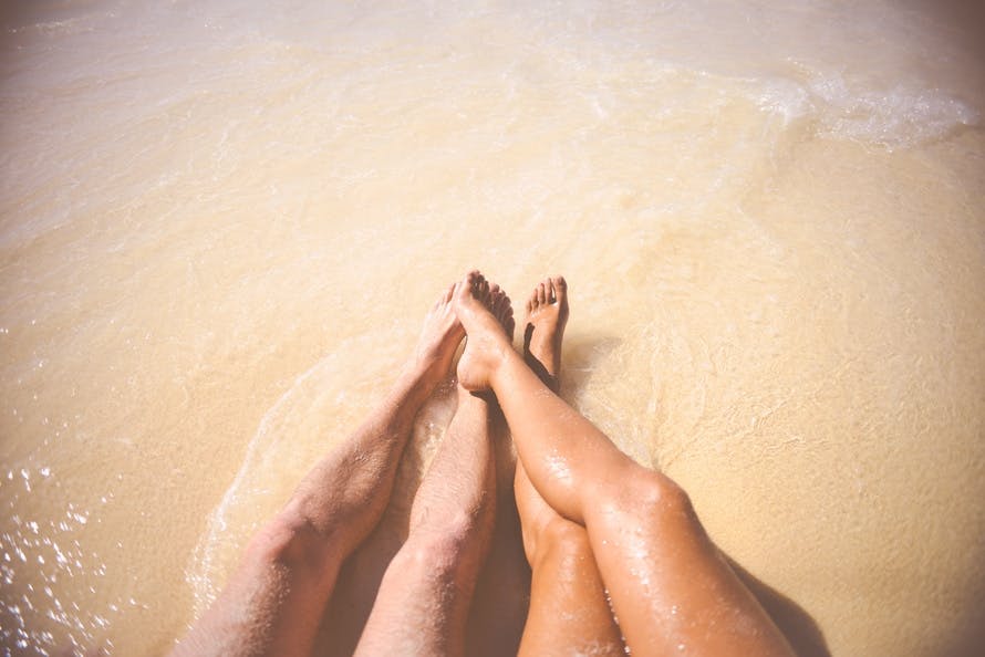 beach, couple, feet