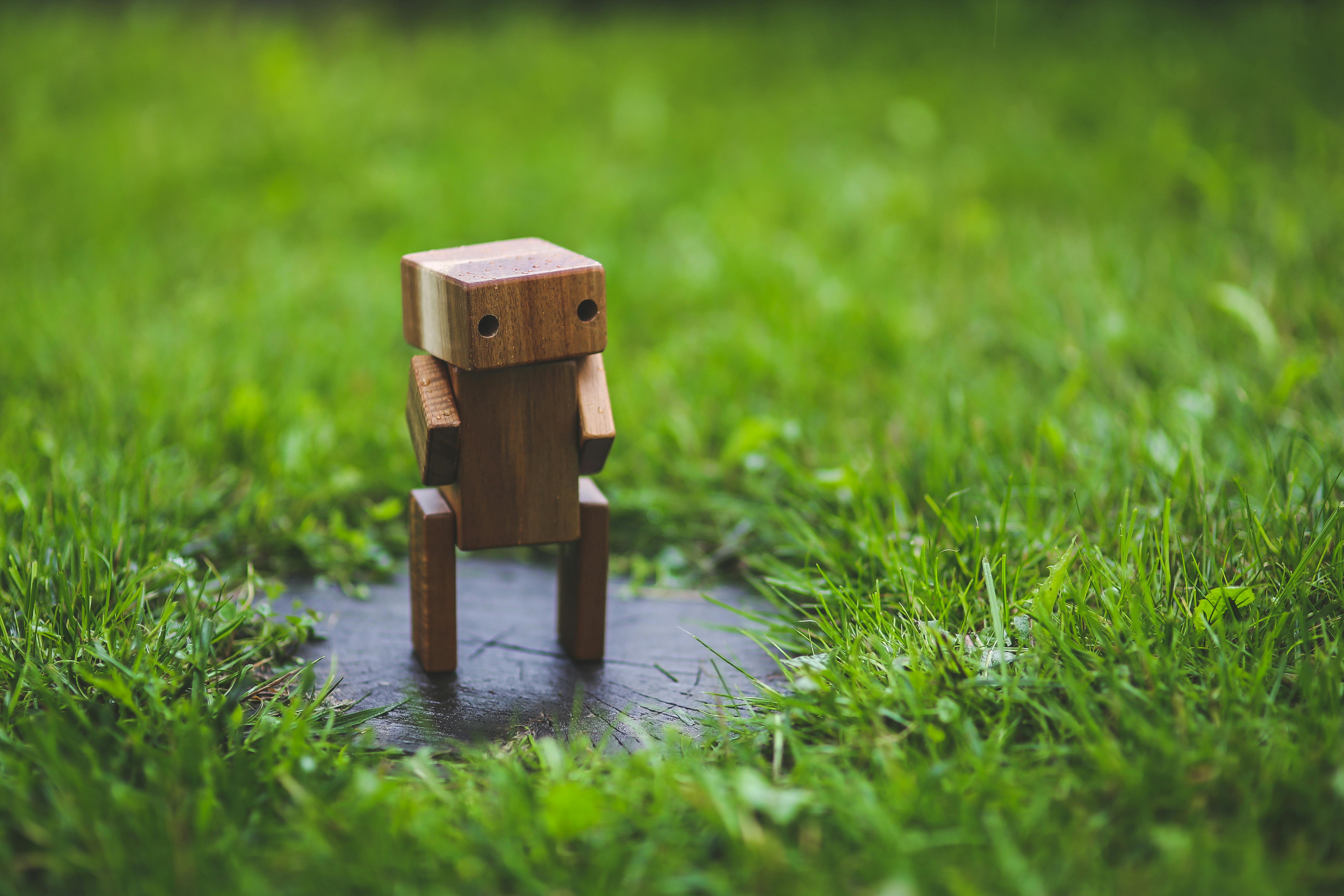 Wooden blocks made to look like a robot. 