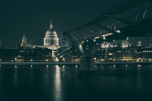 HD wallpaper of city, night, evening, river