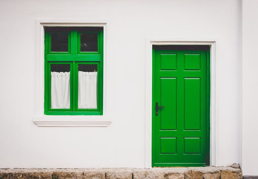 house, door, window, green