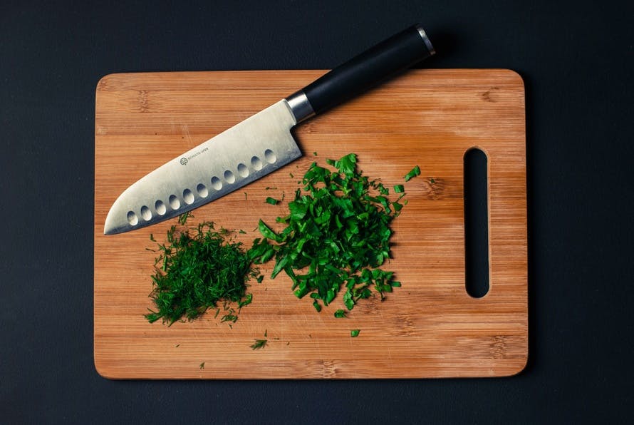 food, cutting board, knife