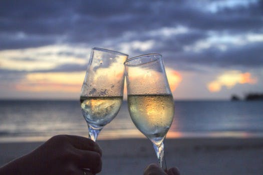 Beach, Champagne, Cheers, Clink Glasses